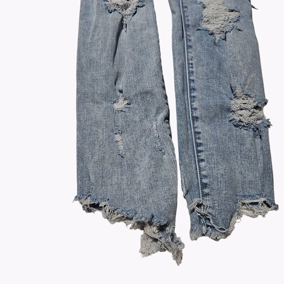 American Eagle Hi Rise Jegging Crop Jeans Womens Size 00 Light Wash Ripped Denim - Picture 9 of 12